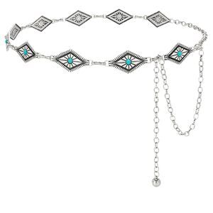 Women Western Metal Turquoise Chain Belt Cowgirl Waist Chain Belt For Dresses🫵